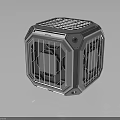 Shiny Metallic Cubic Structure With Grid Pattern Frame And Glossy Surface Details