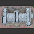 Detailed European Style Building Model With Blue Roof Steps And Red Base