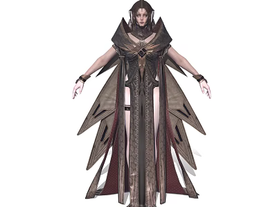 Female Fantasy Character In Intricate Winged Costume With Dark Red Attire And Mythical Creature Elements 3d model