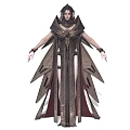 Female Fantasy Character In Intricate Winged Costume With Dark Red Attire And Mythical Creature Elements