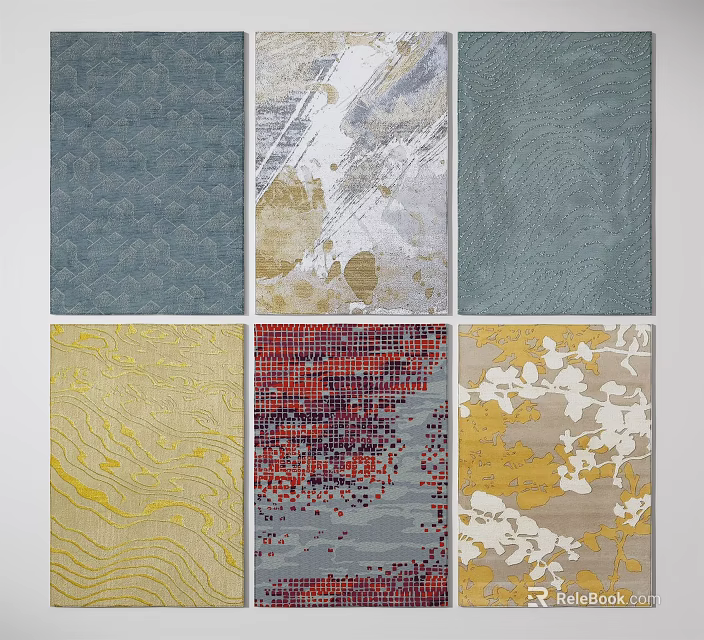 Various Square Rugs With Different Patterns And Colorful Designs For Home Decor 3d model