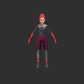 3D Animated Game Character With Red Hair Dark Top Purple Pants Red Gloves And Shoes