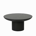 Round Black Marble Coffee Table With White Veins And Cylindrical Base 3d model