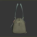 Stylish Grayish Green Handbag With Light Blue Handles And Pink Straps