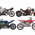Various Motorcycle Models Including Sport Retro Racing and Off Road Types 3d model