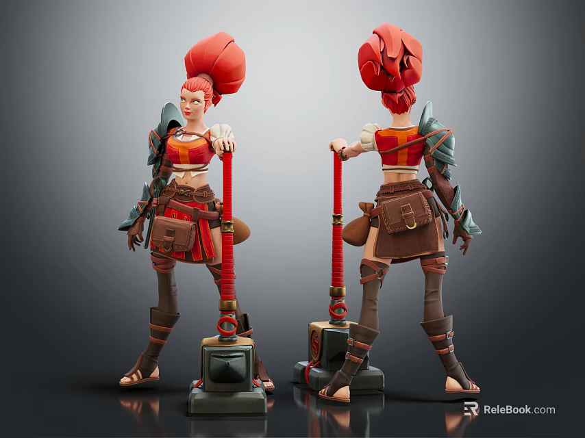 Female Warrior Character With Red Hair And Hammer Weapon 3D Model Design 3d model 