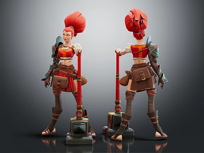 Female Warrior Character With Red Hair And Hammer Weapon 3D Model Design 3d model