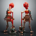 Female Warrior Character With Red Hair And Hammer Weapon 3D Model Design