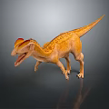 3D Yellow Dinosaur With Red Crest Standing In Gray Background With Reflection 3d model