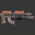 Futuristic Science Fiction Weapon With Red Metallic Components And Detailed Structure