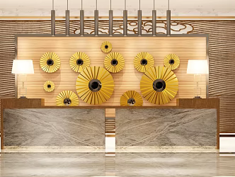 New Chinese-style Reception Desk Front Desk Image Background Wall Silver Desk 3d model