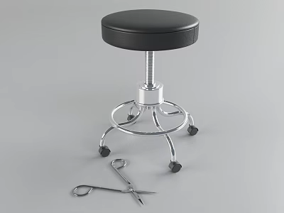 Adjustable Black Leather Bar Stool With Metal Base And Rolling Wheels 3d model