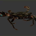 Colorful Clawed Crab Aquatic Animal Sculpture With Detailed Shell And Metallic Finish