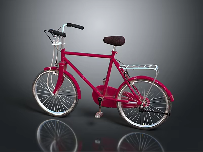 Red Vintage Bicycle With Black Handlebars Brown Seat Rear Rack And White Spokes 3d model