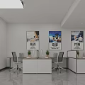 Public Office Space with Modern Desks Ergonomic Chairs Wall Posters and Green Plants