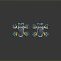 Vibrant Blue And Yellow Commercial Equipment With Multiple Wheels And Colorful Designs