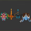 Colorful Block Style Game and Movie Characters Featuring Dragons Robots and Unique 3D Designs