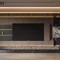 Modern TV Wall Design With Marble Accent LED Lighting And Storage Shelves