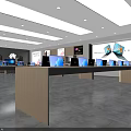 Modern Digital Store Interior With Laptops Desktop Computers And Wooden Display Counters 3d model