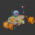 Orange And White Robot With Large Wheels Mechanical Arm And Tool Design 3d model
