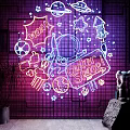 Neon Decorative Lights with Astronaut Stars and Outer Space Patterns on Grid Background 3d model
