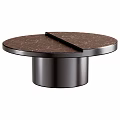 Modern Round Coffee Table Design With Marble And Wooden Tops And Metal Base