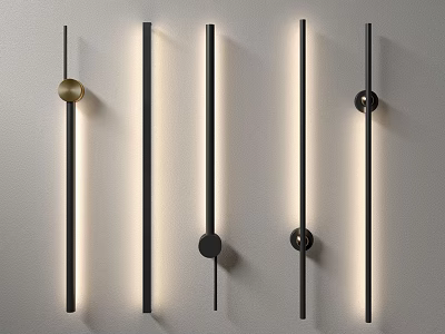 Modern Linear Wall Lamps With Metal Rods And Sphere Accents On White Wall 3d model
