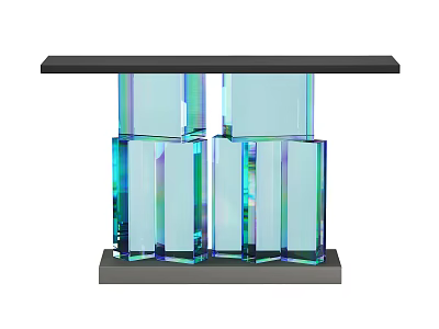 Contemporary Entryway Side Cabinet With Transparent Glass Blue Green Gradient Layered Structure And Black Top 3d model