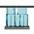 Contemporary Entryway Side Cabinet With Transparent Glass Blue Green Gradient Layered Structure And Black Top