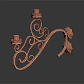 Elegant Copper Candlestick With Plant Motifs And Three Candle Holders On Black Background