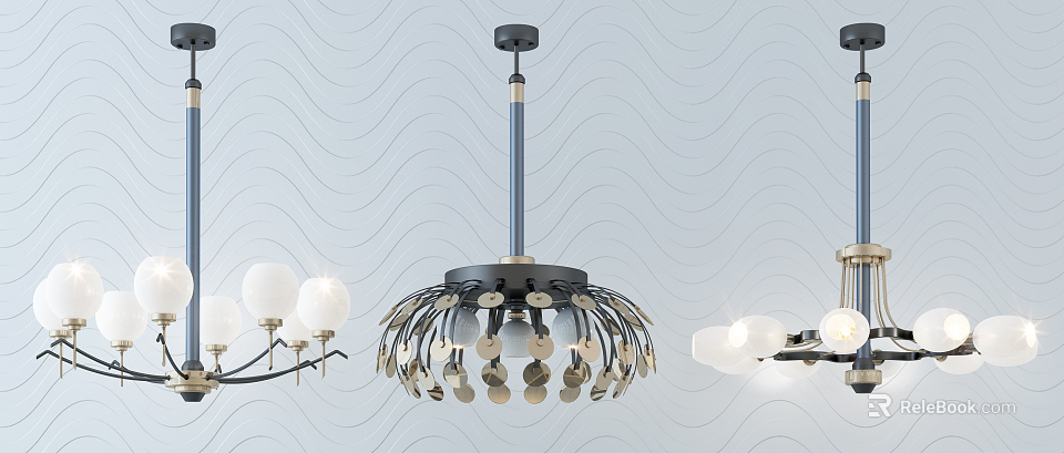 Modern Interior Chandelier With Metal Frame And Decorative Glass Bulbs 3d model 