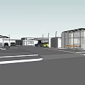 Modern Commercial Plaza Exterior With Covered Parking And Glass Structures