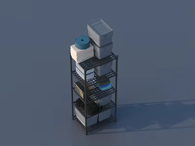 Multi Tiered Metal Display Shelf With Storage Bins And Organized Containers 3d model