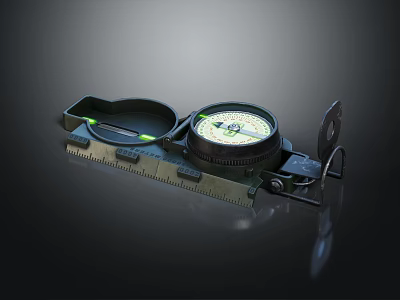 Green Military Style Compass with Ruler Scale Fluorescent Markers and Metal Casing on Dark Background 3d model