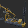 Yellow Oil Pump Jack With Metal Tower And Industrial Energy Extraction Machinery
