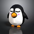 Adorable Cartoon Penguin With Closed Eyes Pink Cheeks Yellow Beak And Feet On Dark Background