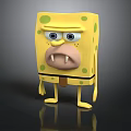 Yellow Square Character With Green Spots Big Eyes And Sharp Teeth In Standing Pose 3d model