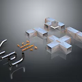Practical Metal Parts Including Square Blocks Curved Tubes And Orange Screws For Daily Use