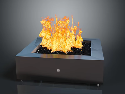 Wood Stone Fire Pit Design With Bright Flames And Modern Structure 3d model