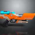 Colorful Orange And Blue Toy Gun With Modern Design Grip And Cylindrical Top