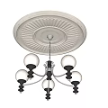 Classic Five Light Chandelier With White Globe Shades And Decorative Ceiling Medallion