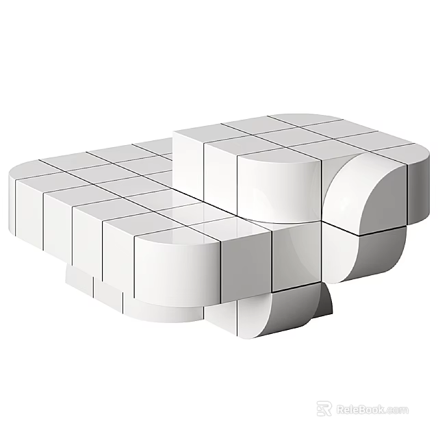 Minimalist Modern Flower Stand With White Geometric Cubes And Curved Blocks 3d model 