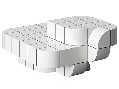 Minimalist Modern Flower Stand With White Geometric Cubes And Curved Blocks 3d model