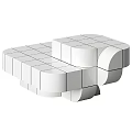 Minimalist Modern Flower Stand With White Geometric Cubes And Curved Blocks