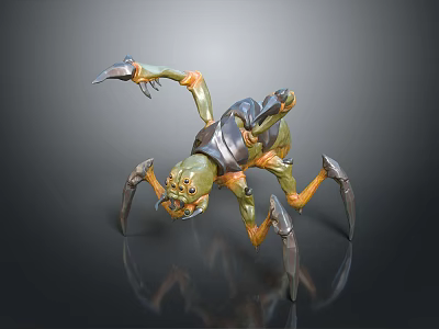 Armored Spider Like Creature Character With Fierce Green Yellow Body And Sharp Metal Claws 3d model