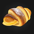 Freshly Baked Golden Flaky Croissant With Powdered Sugar And Sweet Filling
