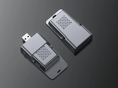Sleek Gray USB Card Reader Adapter Devices With Mesh Vent Design For Phones 3d model