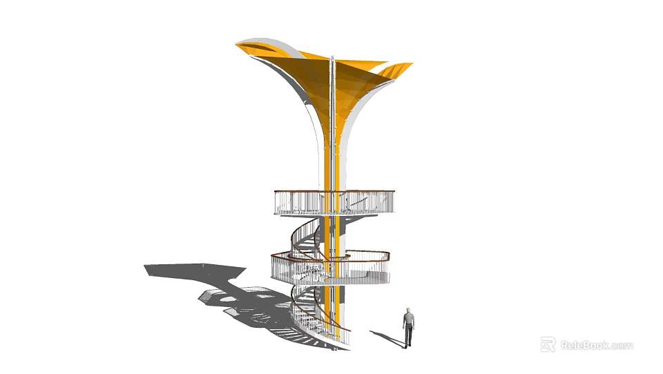Modern Yellow Canopy Tower With Spiral Staircase And Observation Deck 3d model