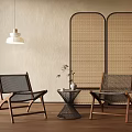 Middle ancient style leisure chair combination screen partition chandelier 3d model