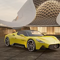 Yellow Sports Car With Sleek Exterior Design Parked Near Modern Architectural Structure